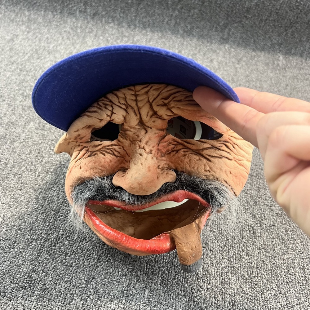 Something Studio Vintage 1988 Old Man Mask Hat OS Blue Novelty Costume 80s Retro